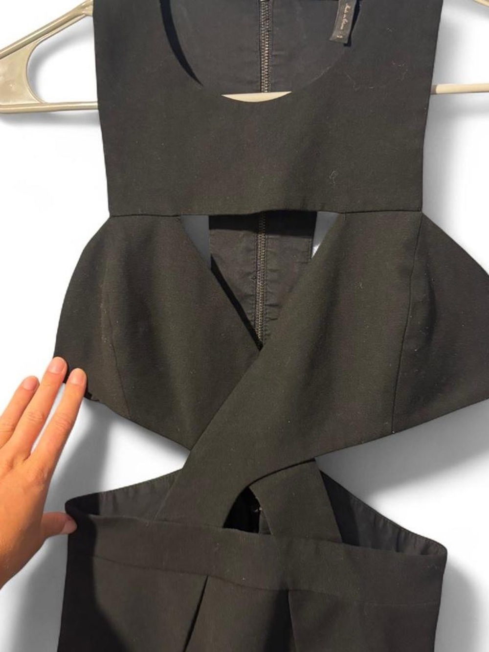 BCBGMaxAzria Black Cutout Peplum Crop Top